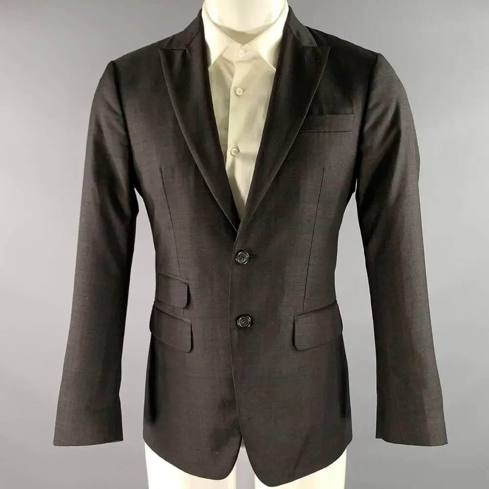 DSQUARED2 Size 38 Grey Brown Plaid Wool Peak Lapel Sport Coat